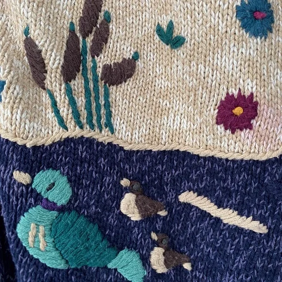 VTG 90’s Nature Scene Ducks Squirrels Embroidered Cardigan Sweater Women Medium - Picture 6 of 9